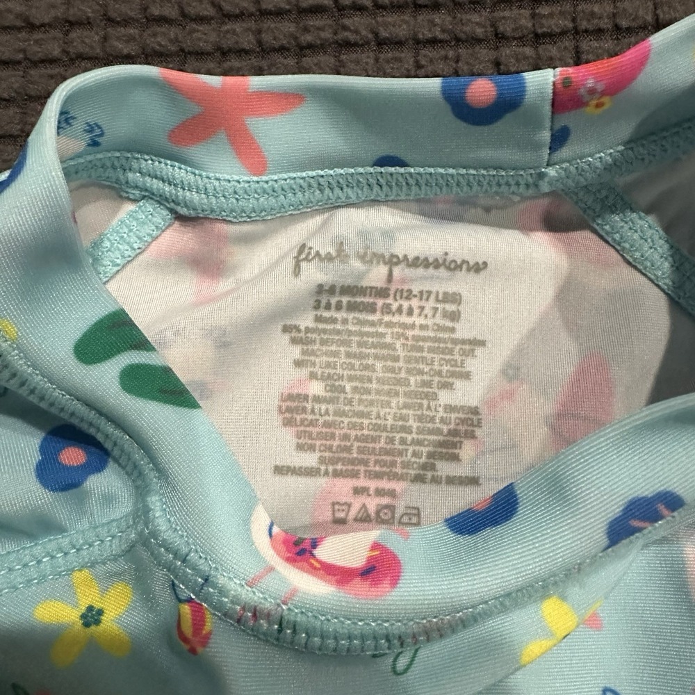 First Impressions Baby Rash Guard Swim Shirt 3-6 Months Flamingo UPF Beach Top - Picture 2 of 4